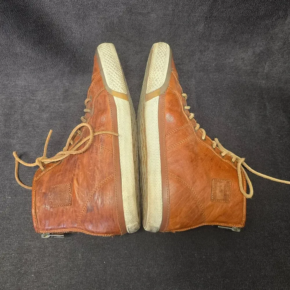Frye Sheepskin Brown Leather High Top Zip Back Ankle Booties Sneakers Shoes